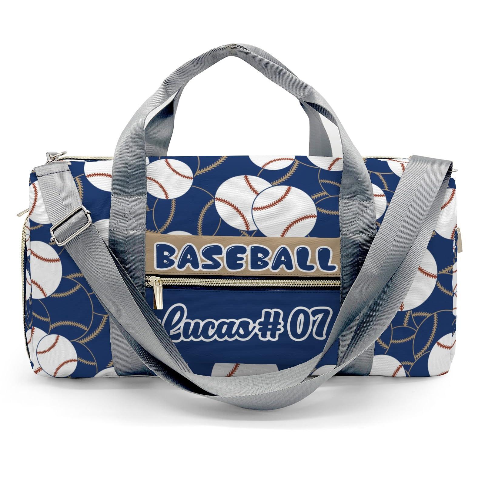 Personalized Name Sports Player Duffel Bags with Ventilation Holes for Shoes Baseball Gold Navy Bags