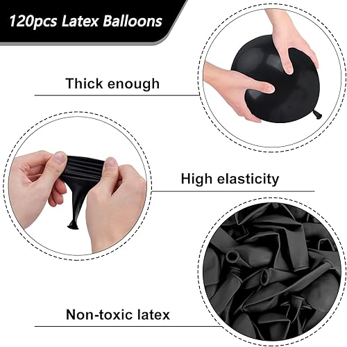 Miniatura 3 de RUBFAC 120 globos negros de látex de 12 pulgadas, globos negros mate para cumpleaños, baby shower, graduación, aniversario, boda, fiesta,