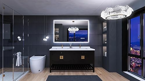 Miniatura 2 de SBAGNO Espejo LED de 24 x 32 pulgadas para desempañamiento, espejo LED para baño, regulable, 3 temperaturas de color, horizontalvertical, altavoces