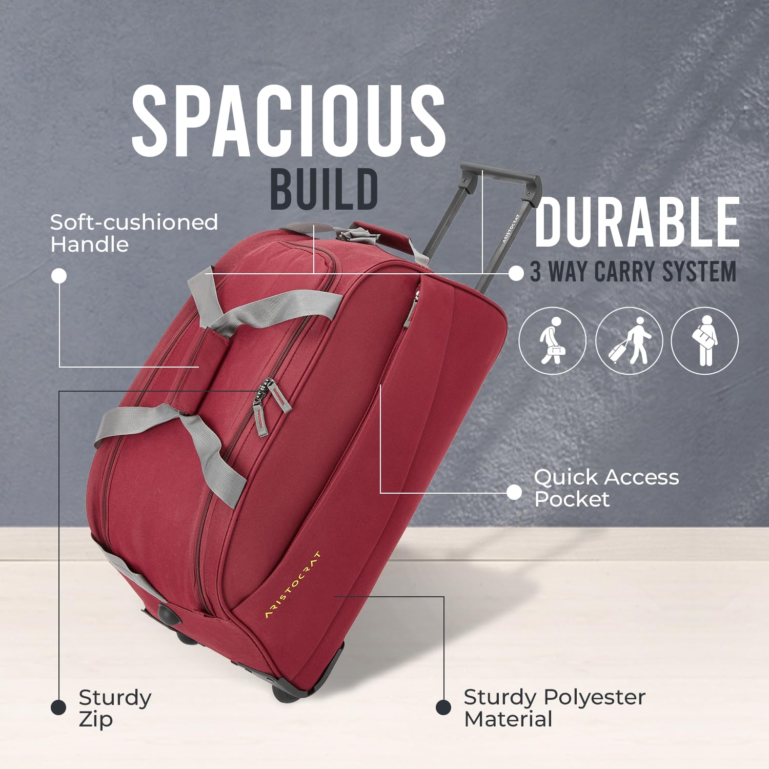 Aristocrat Polyester 63 cms Red Travel Duffle (Rookie) 3