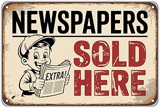 Newspapers Sold Here tin sign Vintage Newsboy Ad Metal Sign Print Aesthetic for Garden Yard Bar Porch Home Bedroom Kitchen Wall Decor Decor Gift 8 x 12 inch