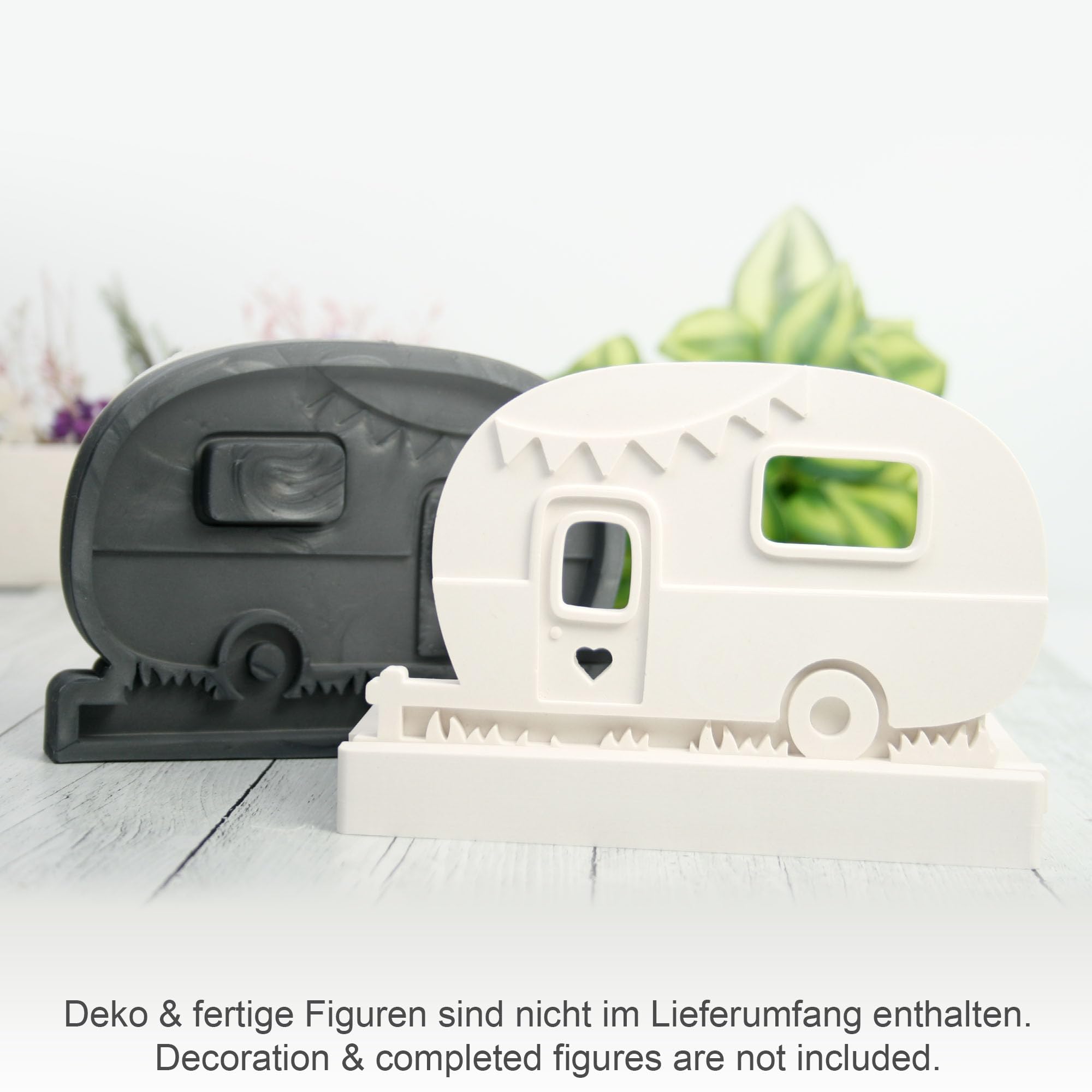 3er-Set Silikon-Formen „Campingwagen“ inkl. 1kg Keraflott Reliefgießpulver zur Herstellung handgegossener Teelichthalter und Einschiebe-Deko