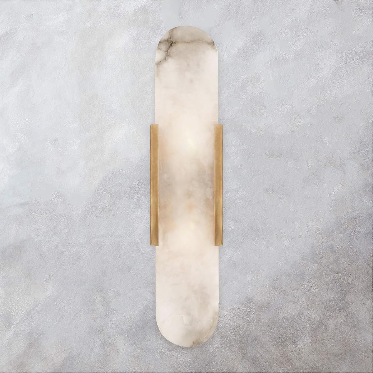 Modern Alabaster Elegance Backplate Sconce, Alabaster Elongated Sconce for Bathroom, Dining Room, Living Room, Lounge Room, 4.25 w x 3.5 d x 20 h (Brass)