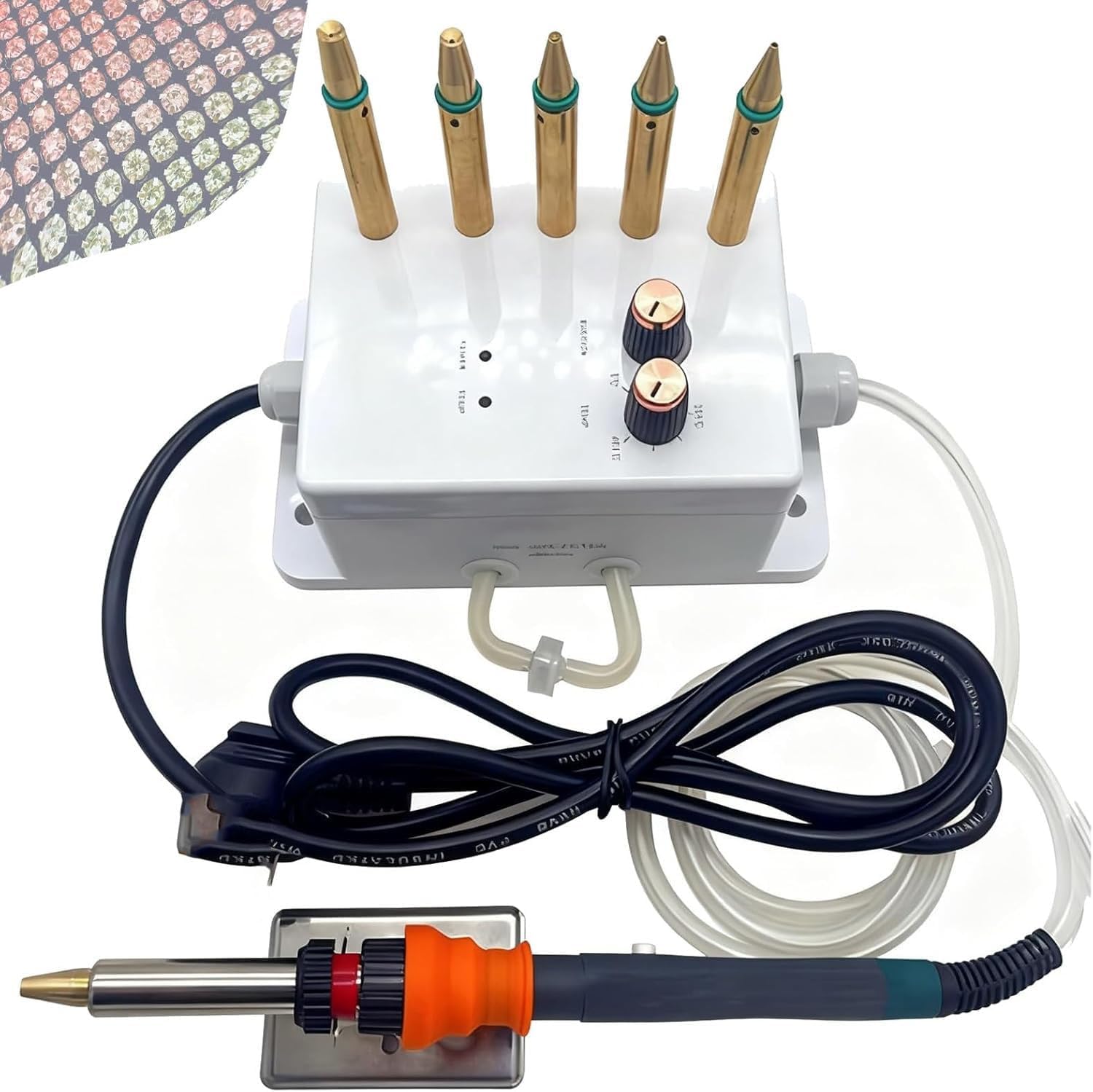 Rhinestone Hotfix Applicator Kit for Clothes & Crafts, 6 Brass Tips Included, Perfect for Customizing Apparel, Hats, & Fabric Projects