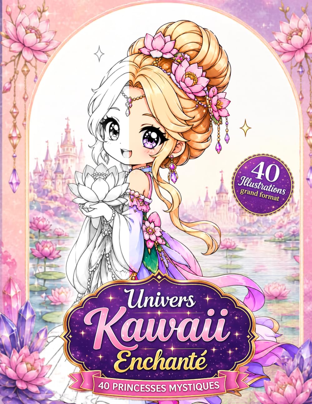 Univers Kawaii Enchanté: Coloriage kawaii, 40 princesses et univers féeriques à colorier – Livre de coloriage fantasy relaxant pour adolescents et adultes