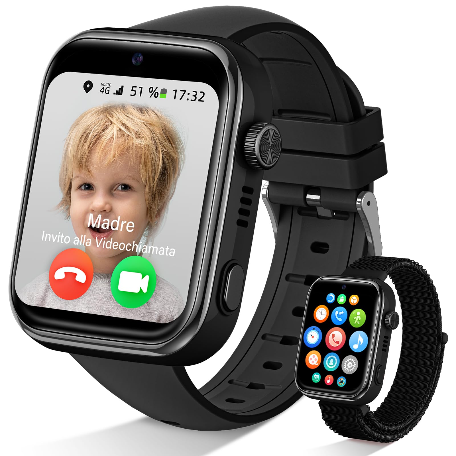 Smartwatch voor kinderen, 4G, IP68, waterdicht, met GPS en oproepen,  videogesprekken, WhatsApp, SOS, wifi, klasmodus, 5 sportmodi,  stappenteller, smartwatch voor kinderen, met sim, zwart : Amazon.nl:  Elektronica