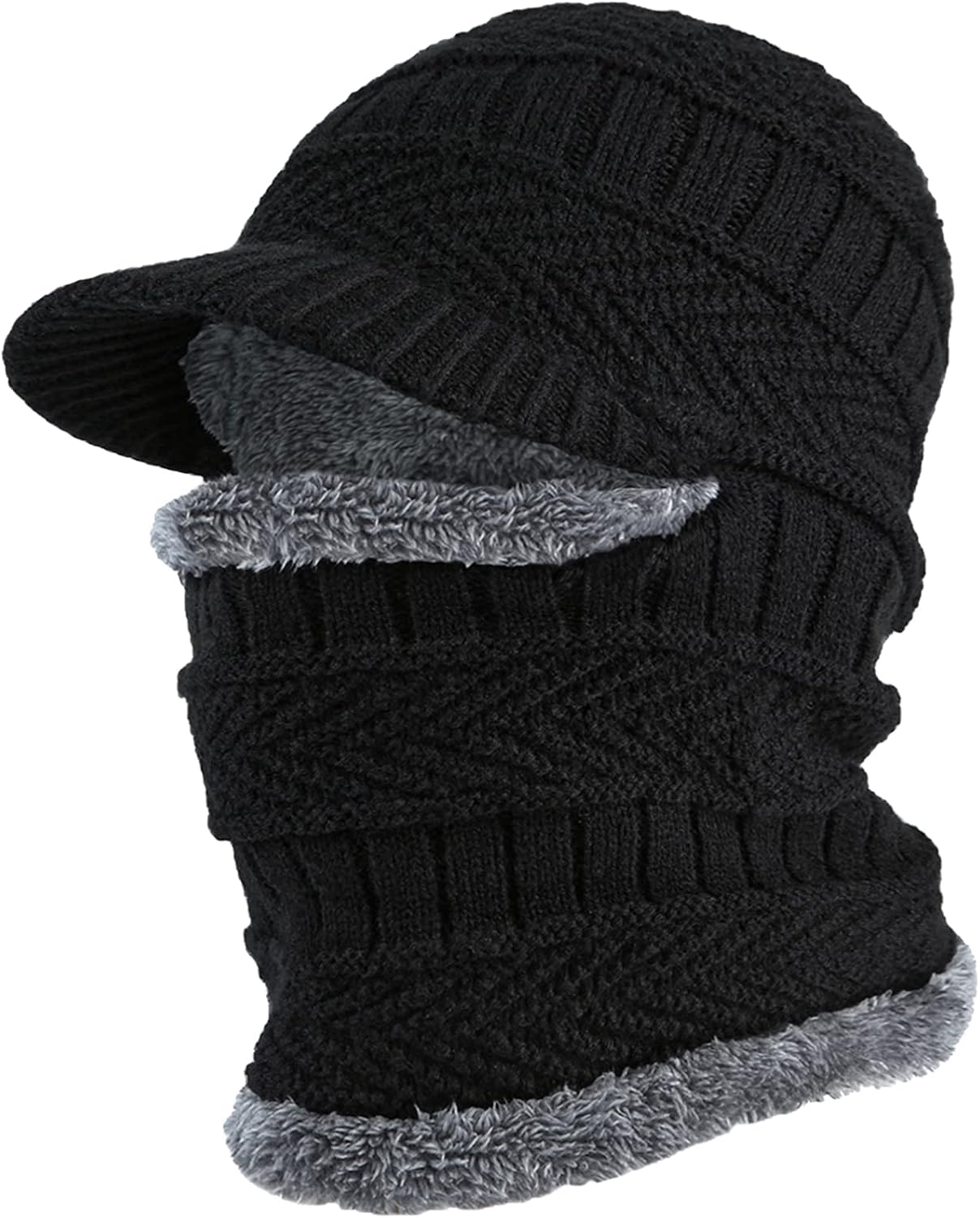 2Pcs Winter Knit Beanie Balaclava Hat Anti-Slip Touch Screen Mittens Set Thermal Ski Mask Cap Unisex for Womens Mens