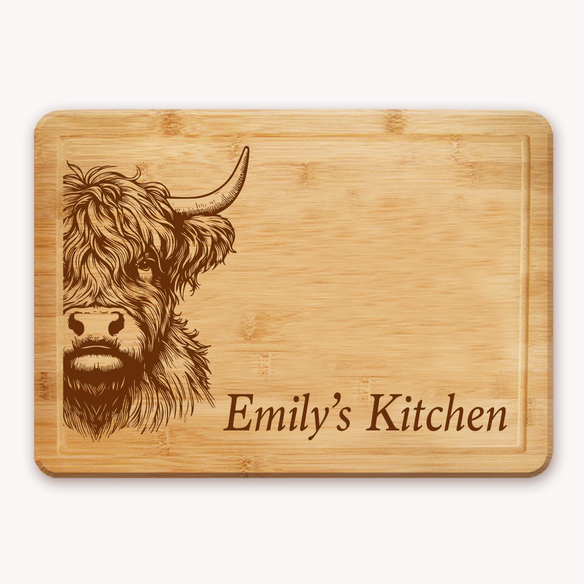 Highland Cow Themed Laser Engraved Chopping Board with Optional Personalised Name Or Message