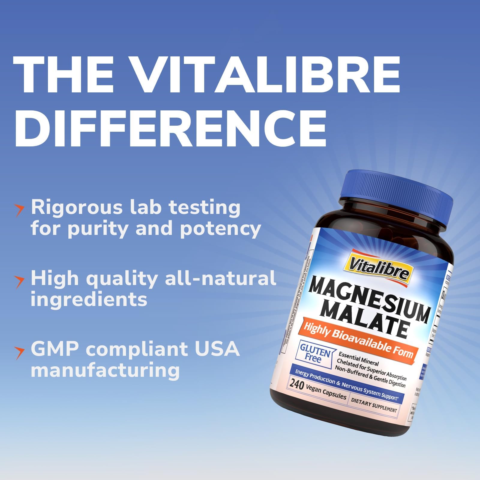Vitalibre Magnesium Malate Capsules, Non GMO, Gluten Free, 240 Count — Amazon image 6