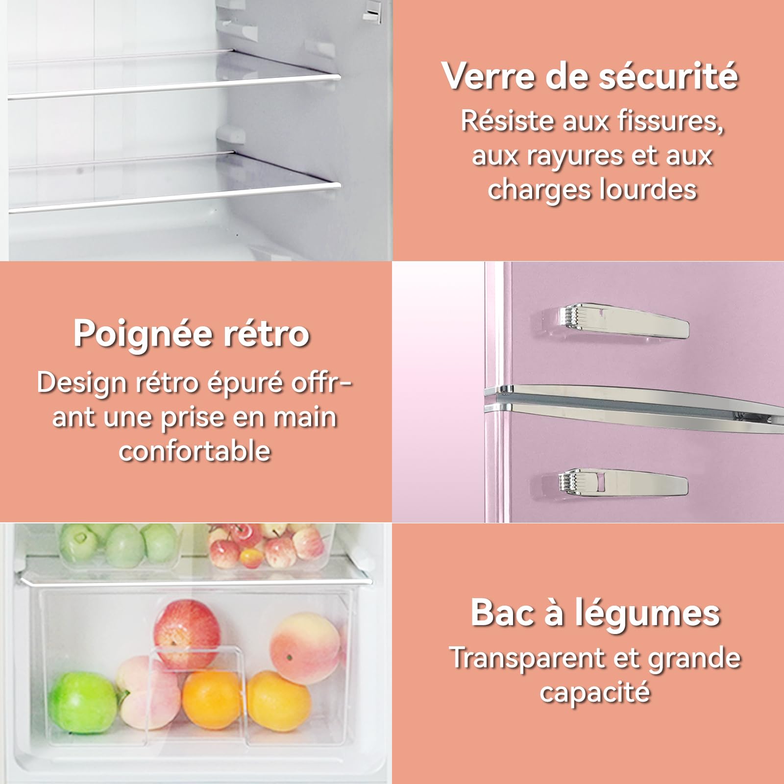 magictec Frigo vintage,Retro réfrigérateur congelateur | 120 L (88 L/32 L congelateur) | Low Frost | Combiné refrigerateur congélateur | Design vintage | Éclairage LED | Rose