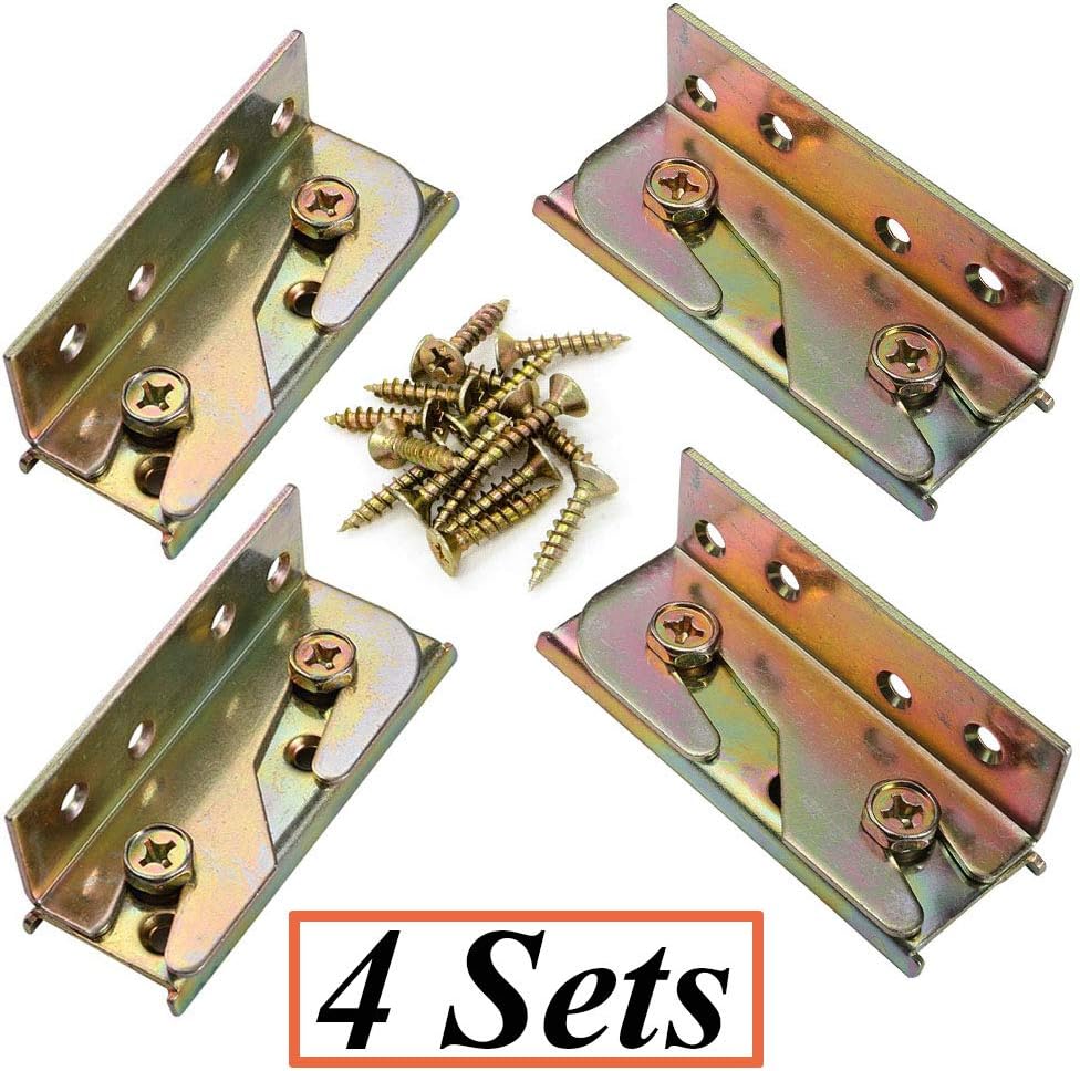 SpzcdZa 4 Sets Bed Rail Brackets Heavy Duty No-Mortise Bed Rail Fittings Wooden Bed Frame Connectors with Screws for Headboards Footboards Hold
