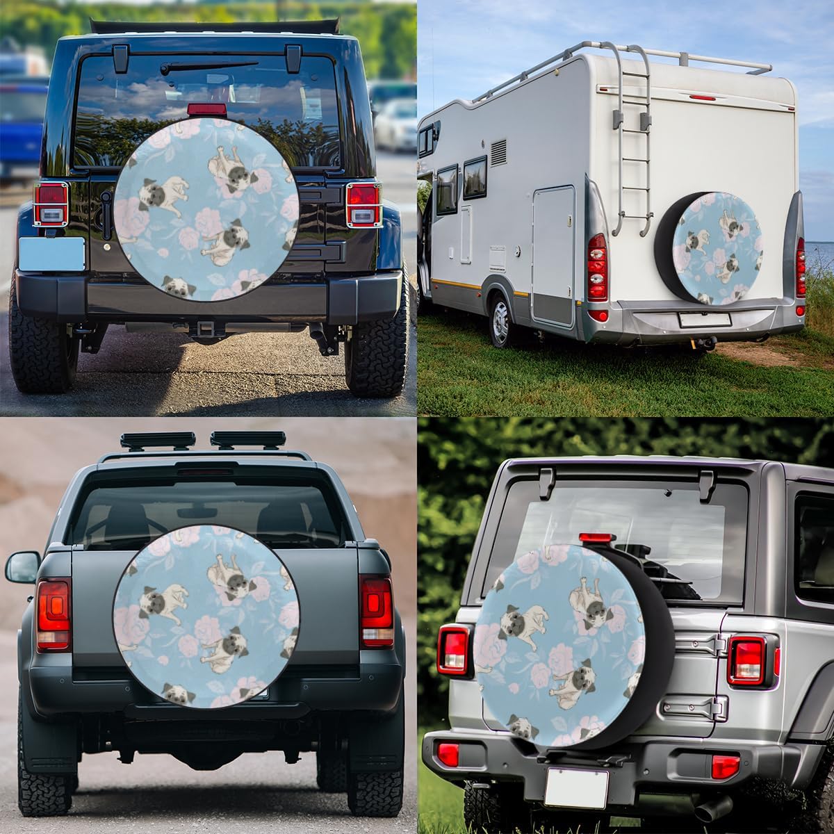 Cartoon Puppies Tire Covers Portable Spare Tire Cover Soft Durable Waterproof Dustproof Set of 4 Bags 14 Inches for Car Truck SUV Trailer Camper