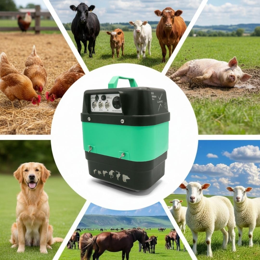 Pastor Eléctrico Crepuscular Llampec Mod.50 – 6,3 J, 10.000 V y 75 km de Alcance – Especial Antijabalí con Sensor de Luz – Ideal para Ganado y Fauna Salvaje – Fabricado en España