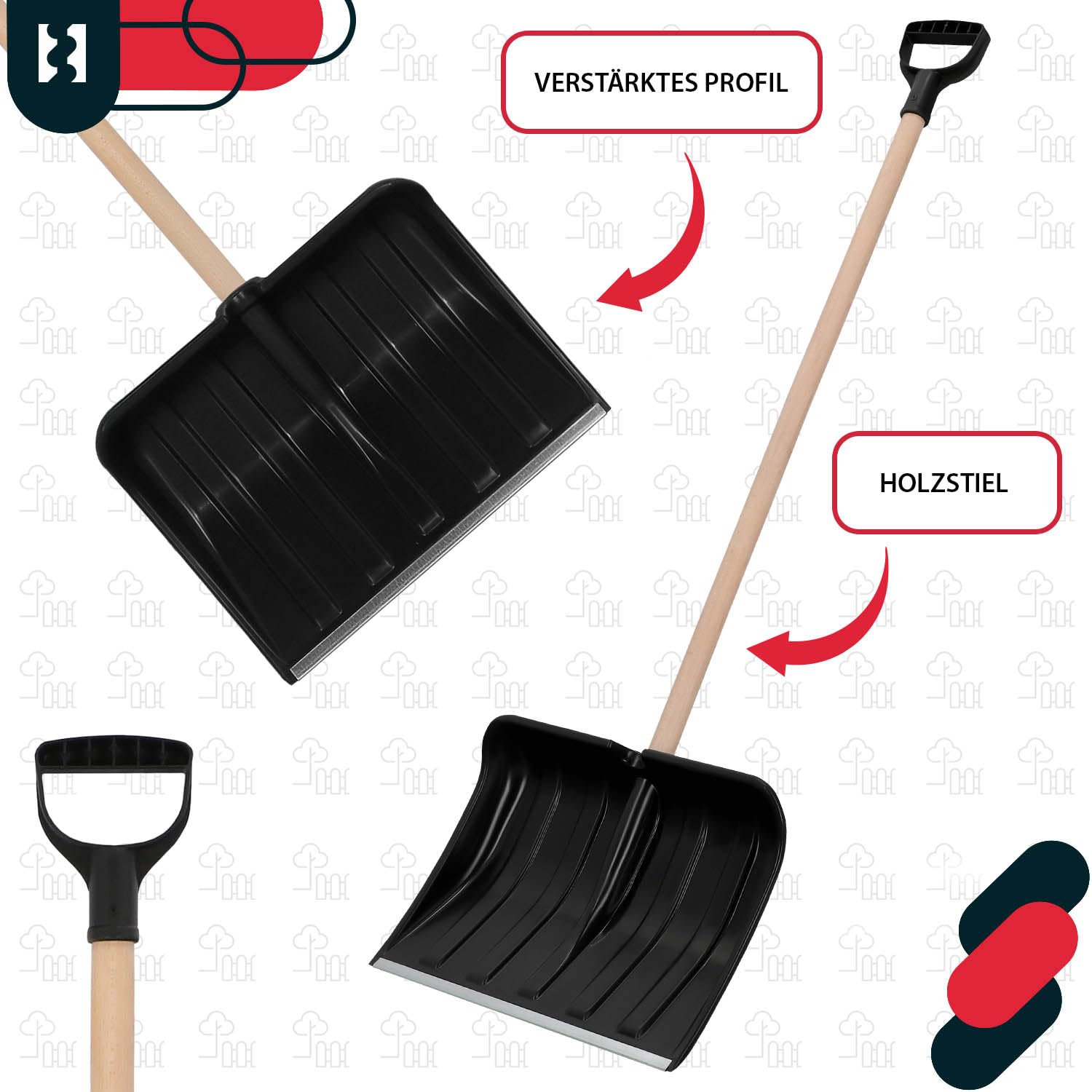 KOTARBAU® Set pala da neve con manico in legno 131 cm scopa da strada 43 cm + guanti pala da neve pala da neve spazzaneve scopa da giardino con manico esterno pala da neve auto manico in legno per la