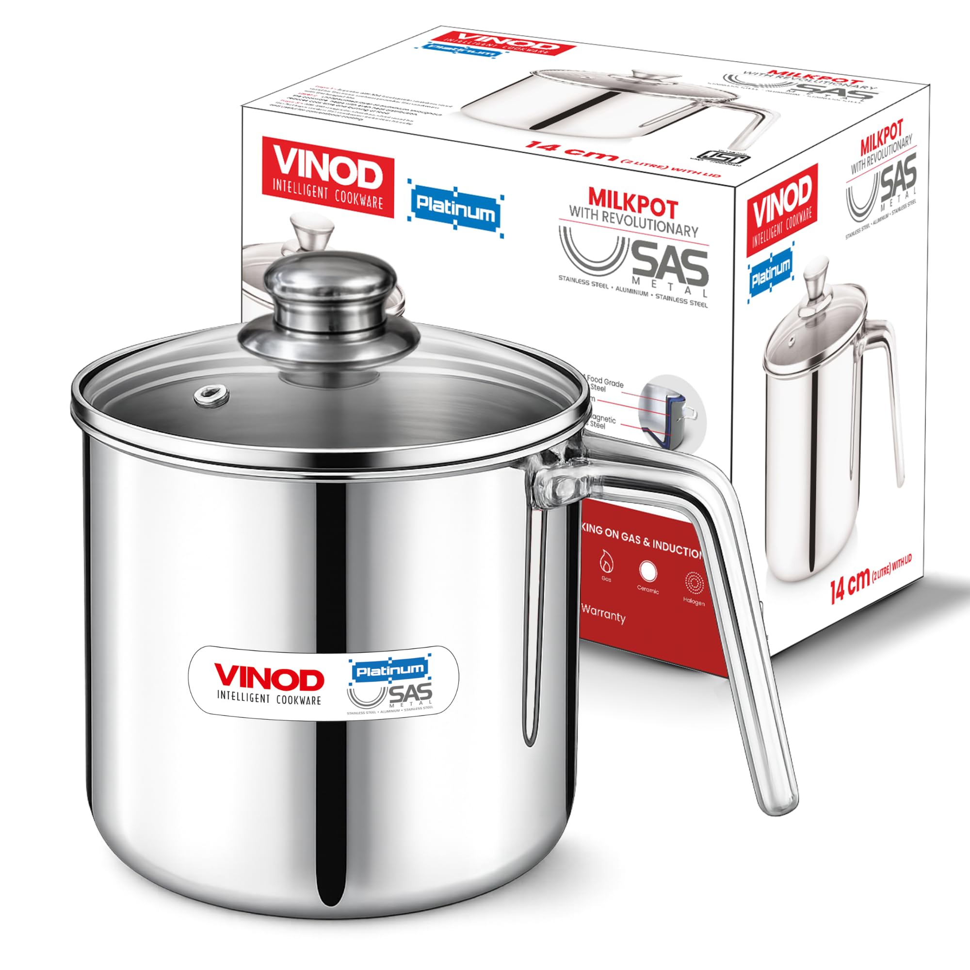 Vinod Platinum Triply Stainless Steel Milk Pot 14 cm (2 Litre) with Handle, Glass Lid & Steam Vent | Use as Milk Boiler & Milk Boiling Pot, Tea Pan and Coffee Warmer | Gas & Induction Compatible-picture-16