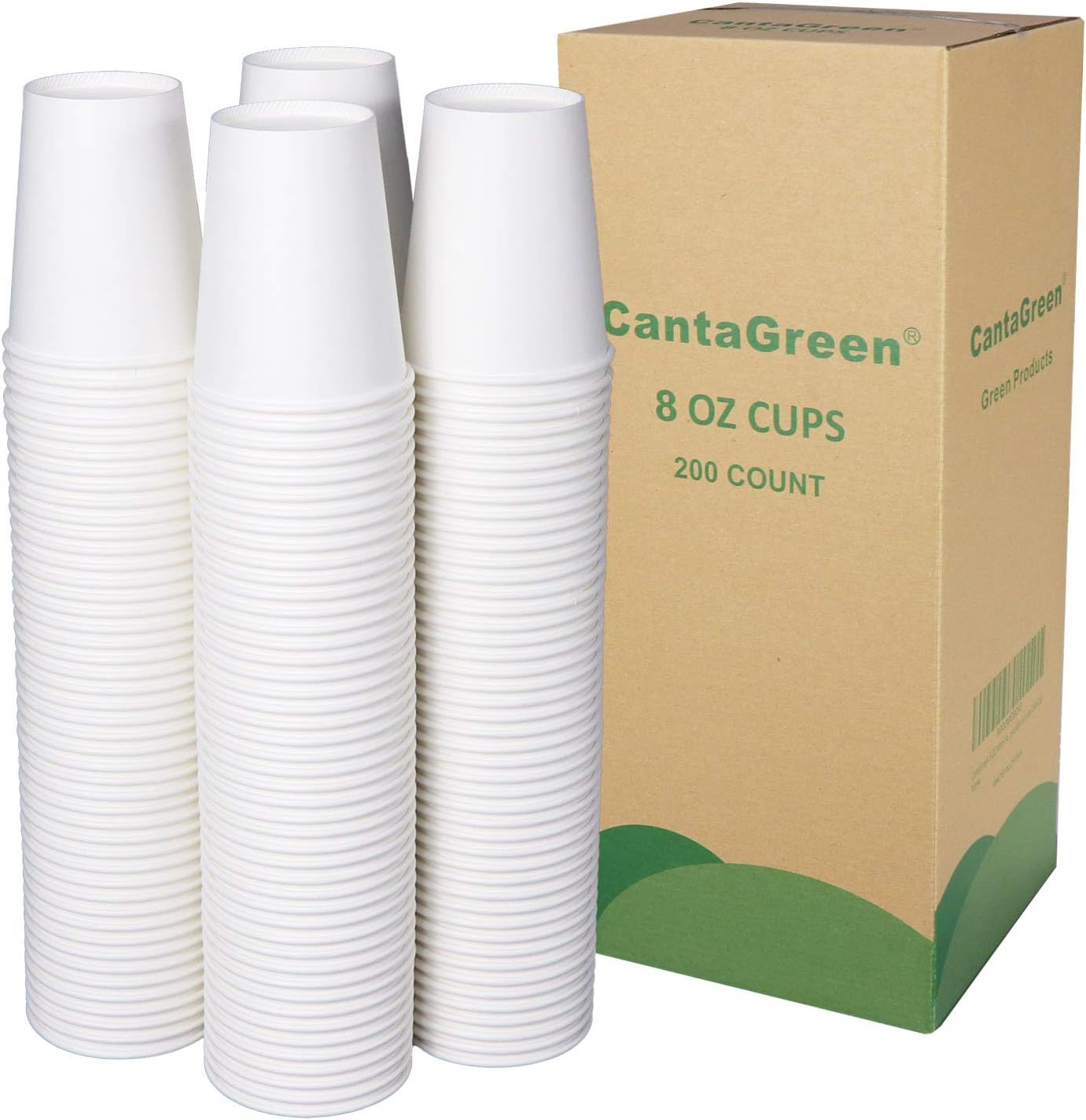 CantaGreen 8 OZ White Paper Cups,200 Count Heavyduty