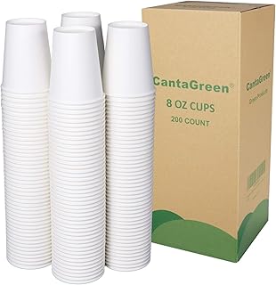 CantaGreen 8 OZ White Paper Cups,200 Count Heavyduty Disposable Hot and Cold Cup