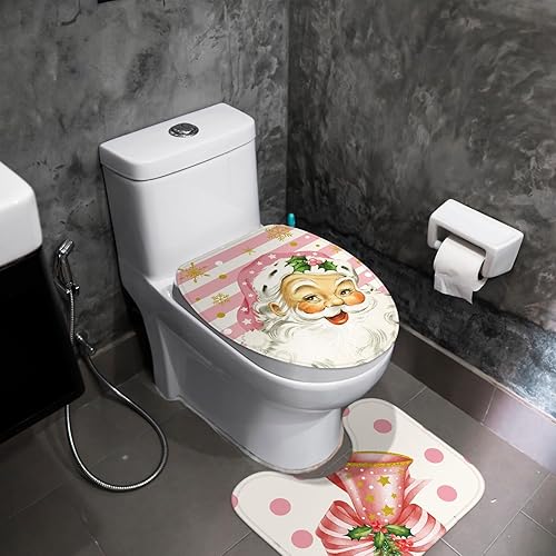 Miniatura 5 de Preboun Juego de cortina de ducha con árbol de Navidad rosa de 72 x 72 pulgadas, cortina de baño con 12 ganchos, alfombra antideslizante, cubierta