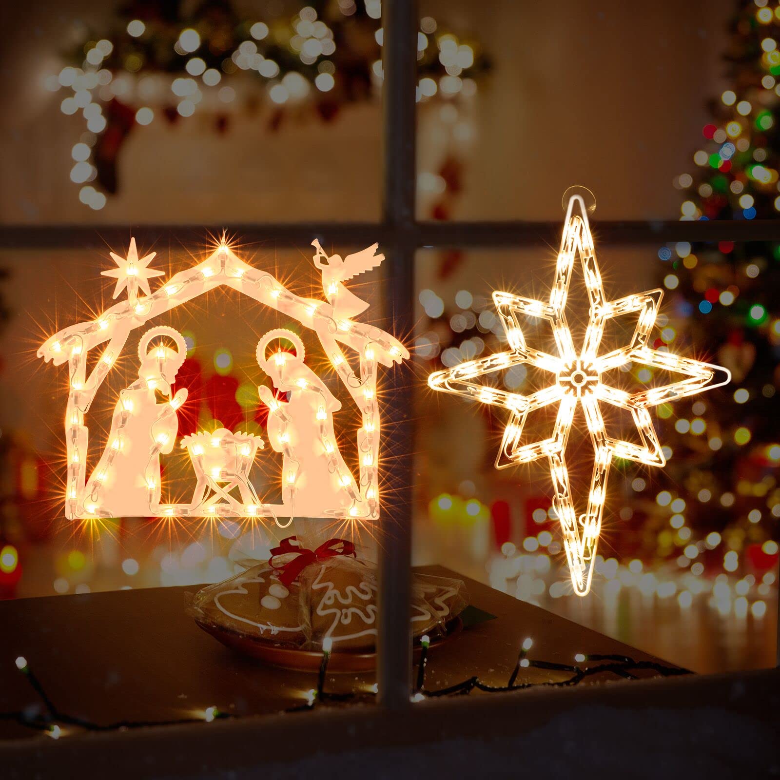 Belén Navideño De Madera Con Luces LED | Temporizador 6h/18h | Decoración Estrella 30 Cm