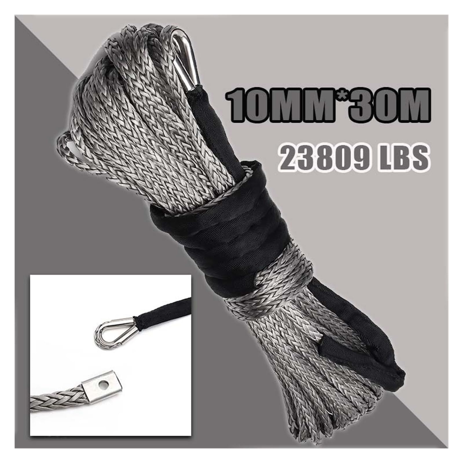 Corda di Traino Linea di Corda Sintetica for Verricello for Auto 2/5" X 100ft Cavo di Recupero Grigio 4WD ATV Corda Resistente Avvolta in Un Anello 10MM X 30M 23000LBS Facile E Sicuro