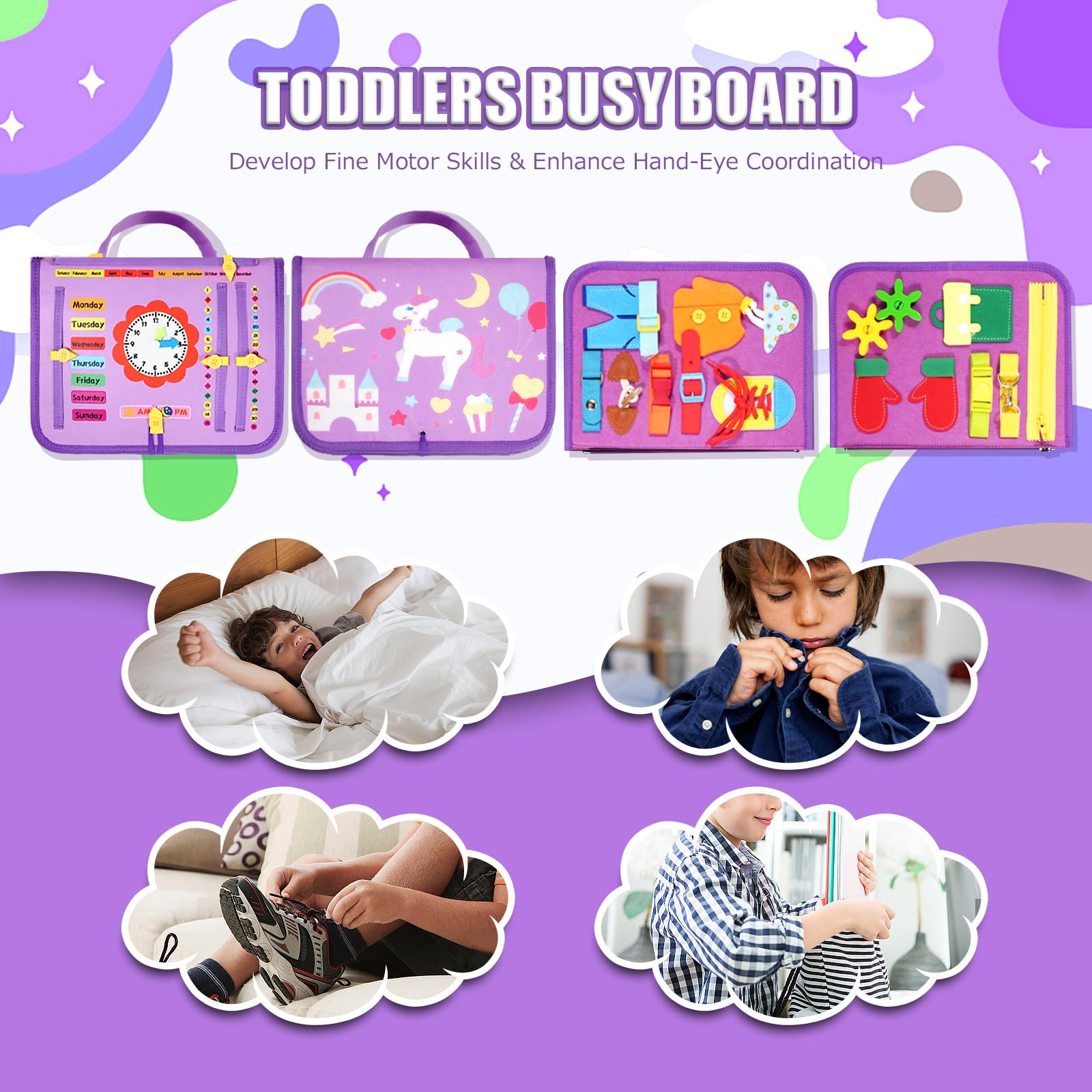 VISATOR Busy Board Montessori Toys For 3 4 5 6 7 8 Year Old Girls Boys Sensory Toys For Toddlers Preschool Educational Learning Toys Activity Board For Fine Motor Skills Kids Gifts Airplane Car Toys - Image 2