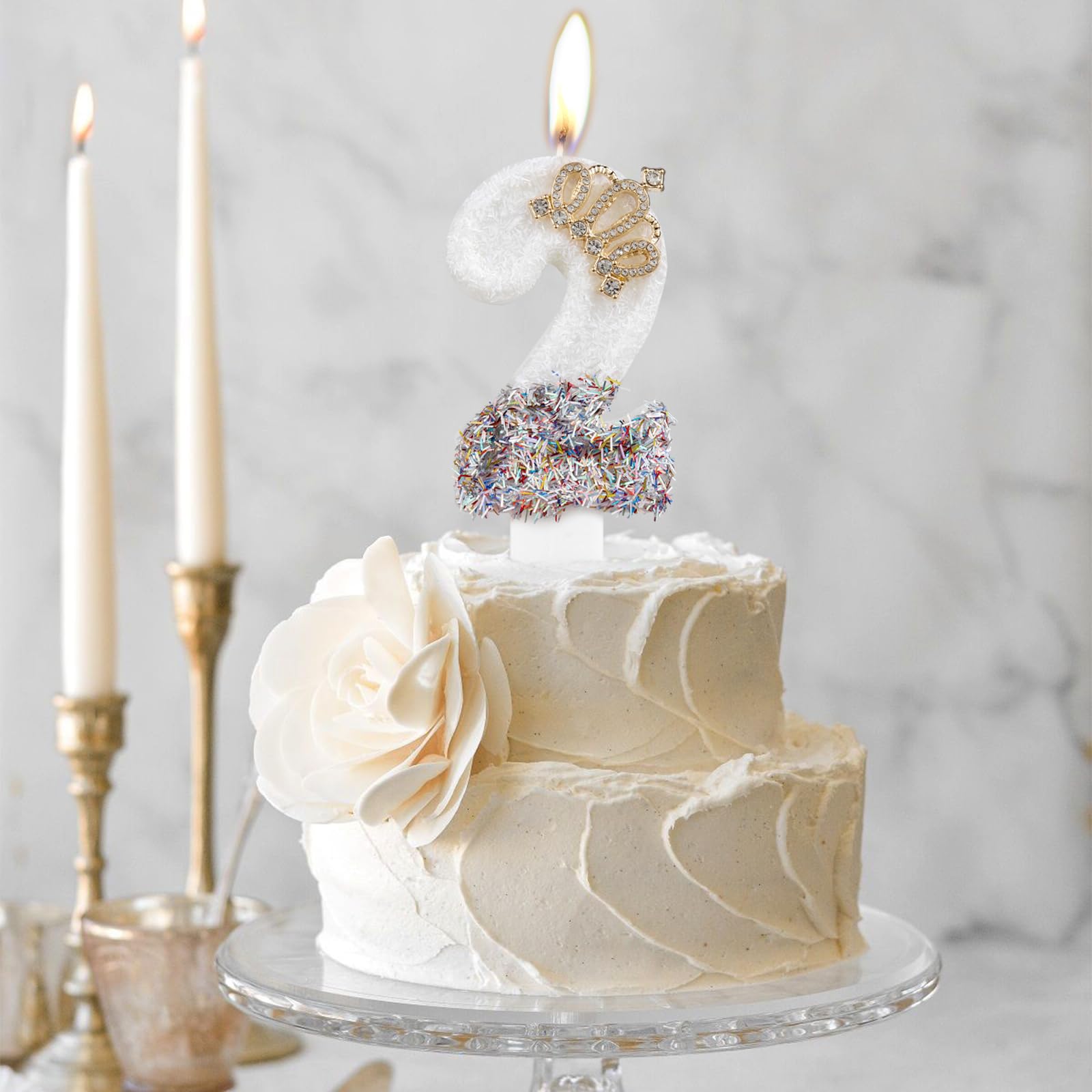 Candele Per Torta 60° Compleanno – Numero 60 Con Corona Dorata E Cigno Bianco – Decorazione Glitterata Per Festa