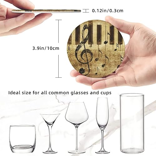Miniatura 5 de Famame 6 posavasos de cuero para bebidas con soporte grunge retro piano notas musicales, juegos de posavasos para mesa de bebidas, posavasos para