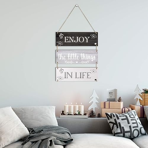 Miniatura 3 de Jetec Enjoy The Little Things in Life - Letrero de madera colgante para la familia, tablero decorativo de madera rústica para decoración de pared,