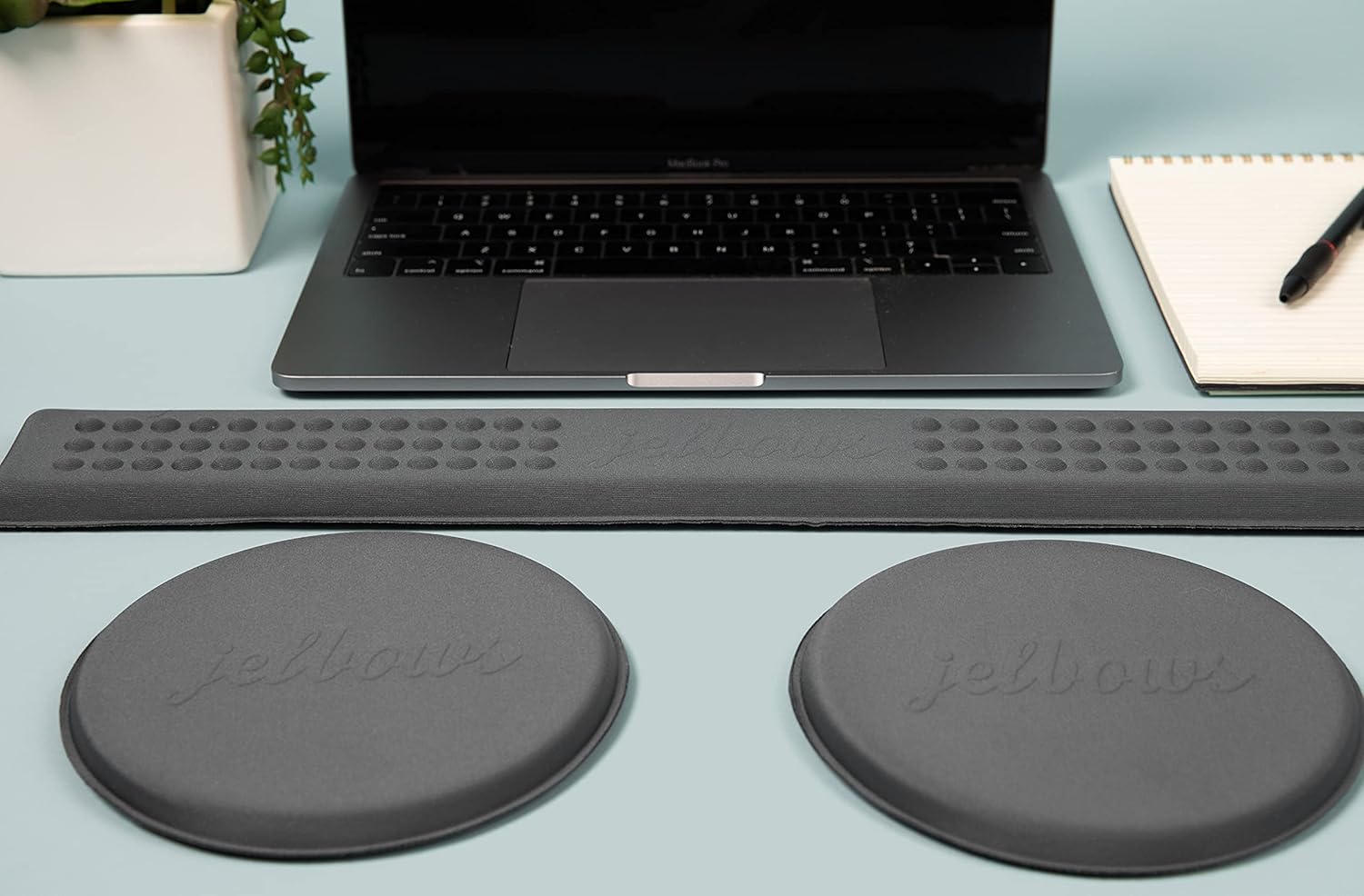 Jelbows Ergonomic Gel Elbow Pads & Keyboard Wrist Rest Cushion Bundle for Desk (Graphite Fabric)