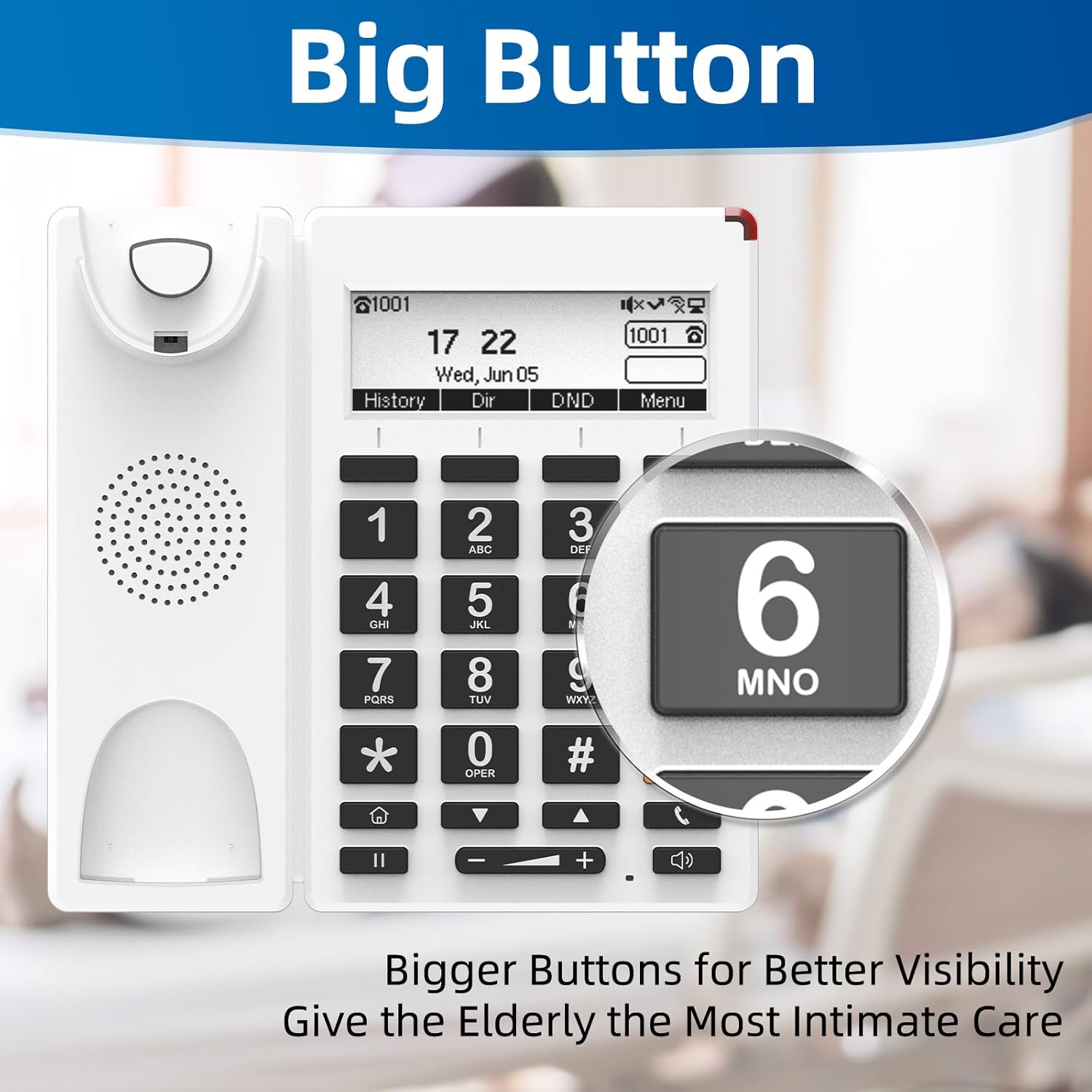 Close-up image of the phone's big buttons for better visibility.