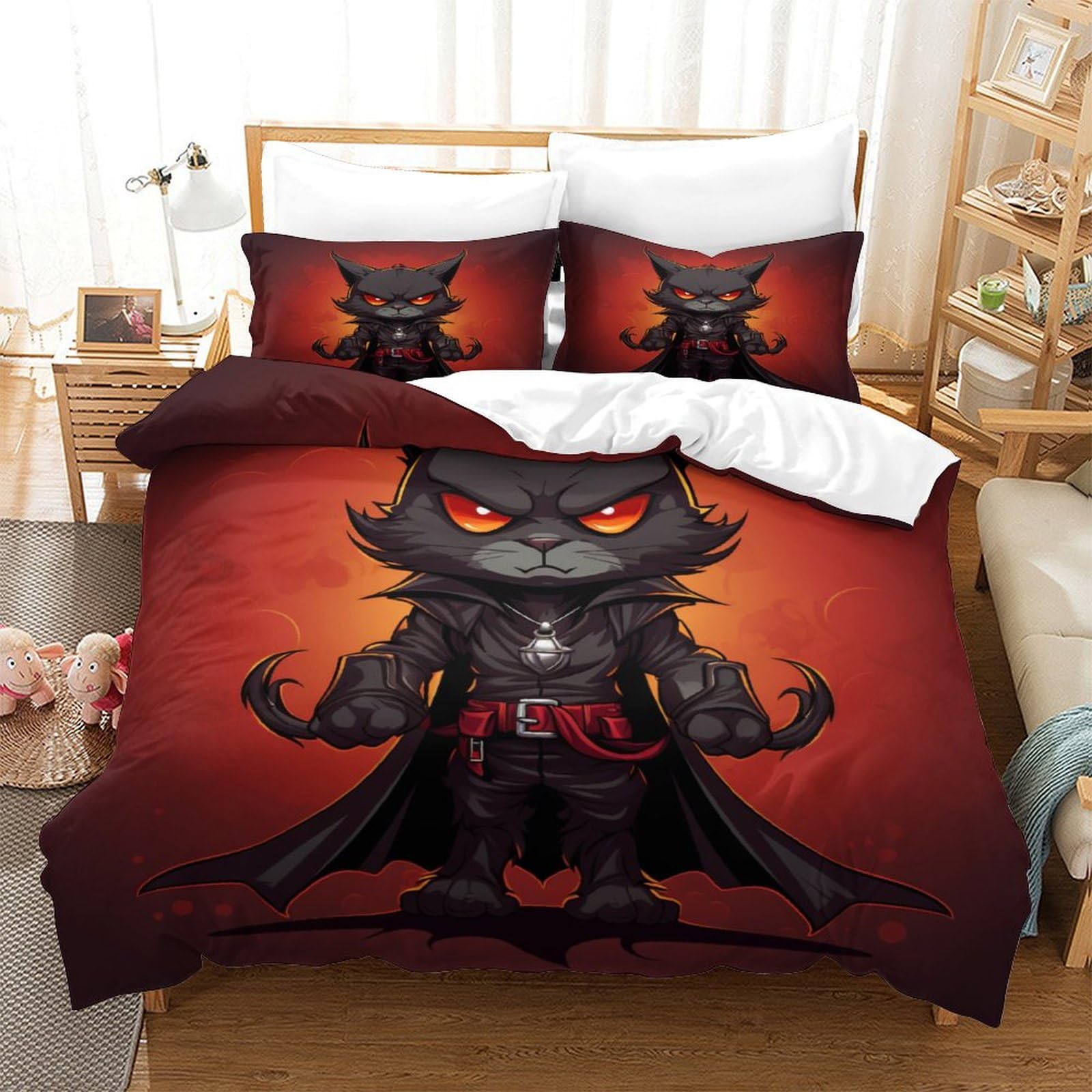 Parure de couette chat pour chambre d'enfant lit 1 place microfibre douce 140x200