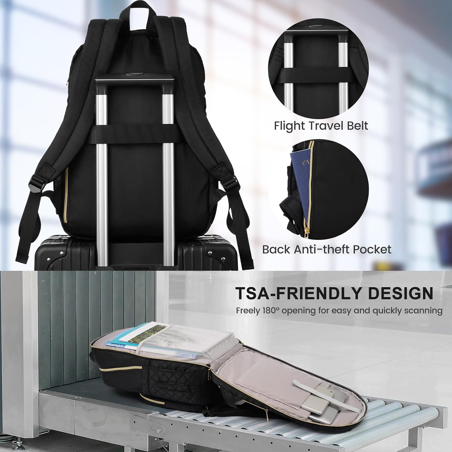 Laptop Backpack Women,Teenagers Girl Middle High School Bag,Bookbags College Students for Gym Camping,Back Packs Work Travel TSA Friendly,Mochila Mujer,Black