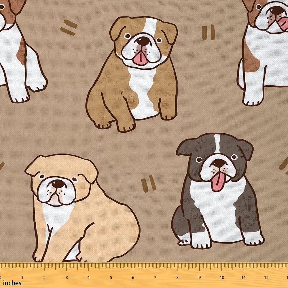 Dog Fabric by The Yard Cartoon Bulldog Theme Upholstery Fabric for Chairs and Home DIY Projects Gift for Puppy Dog Lovers Kawaii Decorative Waterproof Outdoor Fabric 5 Yards (L460*W150cm) Brown