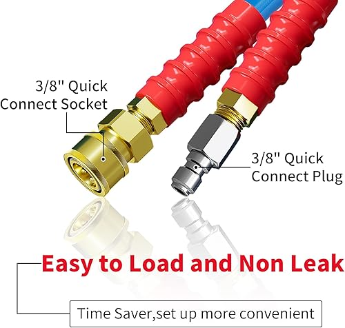 Miniatura 10 de POHIR Manguera de lavado a presión de 100 pies 38 pulgadas 4800 PSI, manguera de grado industrial resistente a las torceduras con extremos de