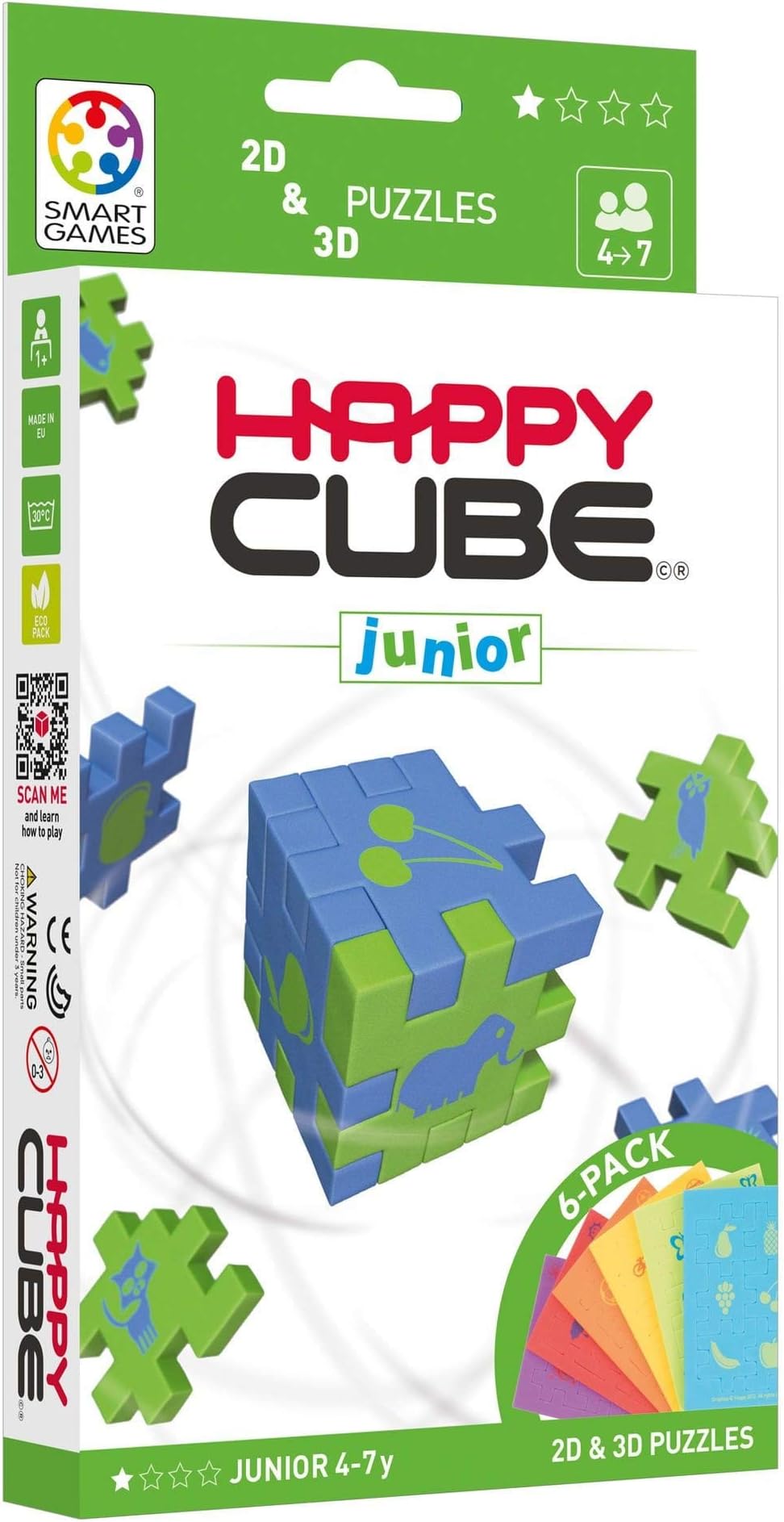 SmartGames - Happy Cube Junior, 2D and 3D Puzzles, Foam Cubes, Ages 4-7