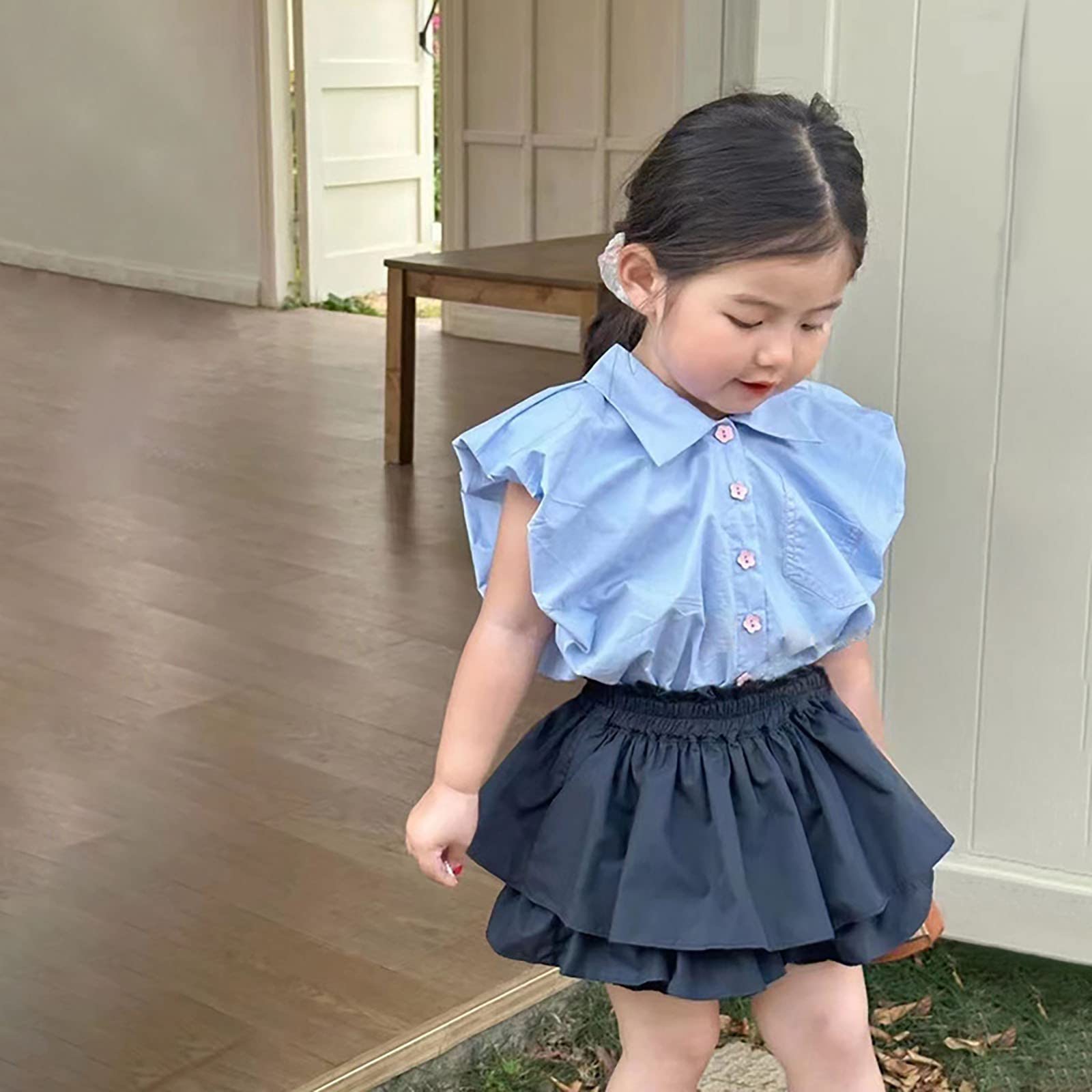 Top de Manga Corta y Culottes de algodón para niña pequeña de Verano, Traje de Uso Diario y cómodo Trajes De Vestir Plus