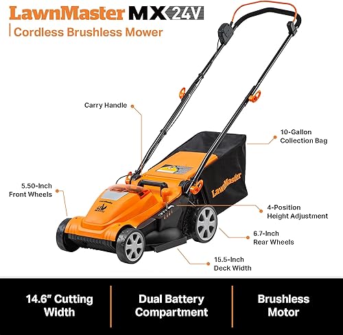Miniatura 7 de LawnMaster Cortacésped inalámbrico sin escobillas CLMF4815E 48V MAX* de 15 pulgadas con batería de 2X24V MAX* 4.0Ah y un cargador dual