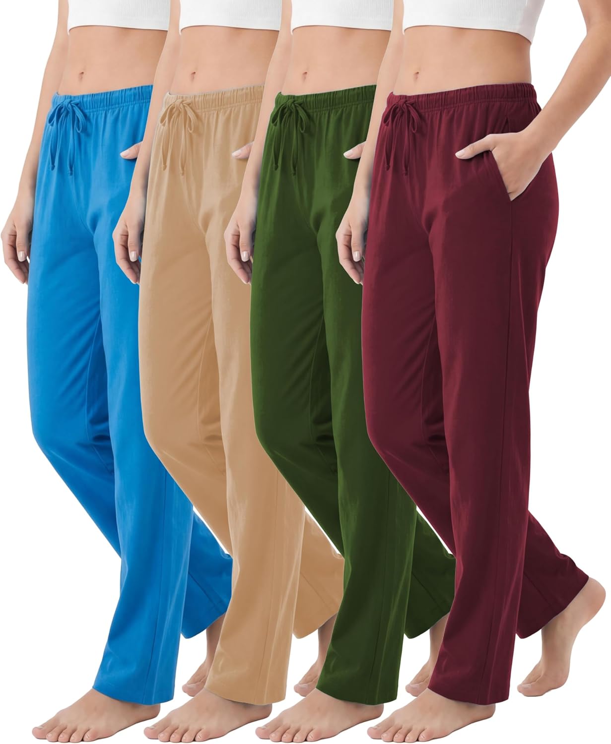 Andrew Scott Women's Cotton Blend Pajama Lounge Pants | Soft Knit Sleepwear with Pockets & Drawstring | Multi-Pack