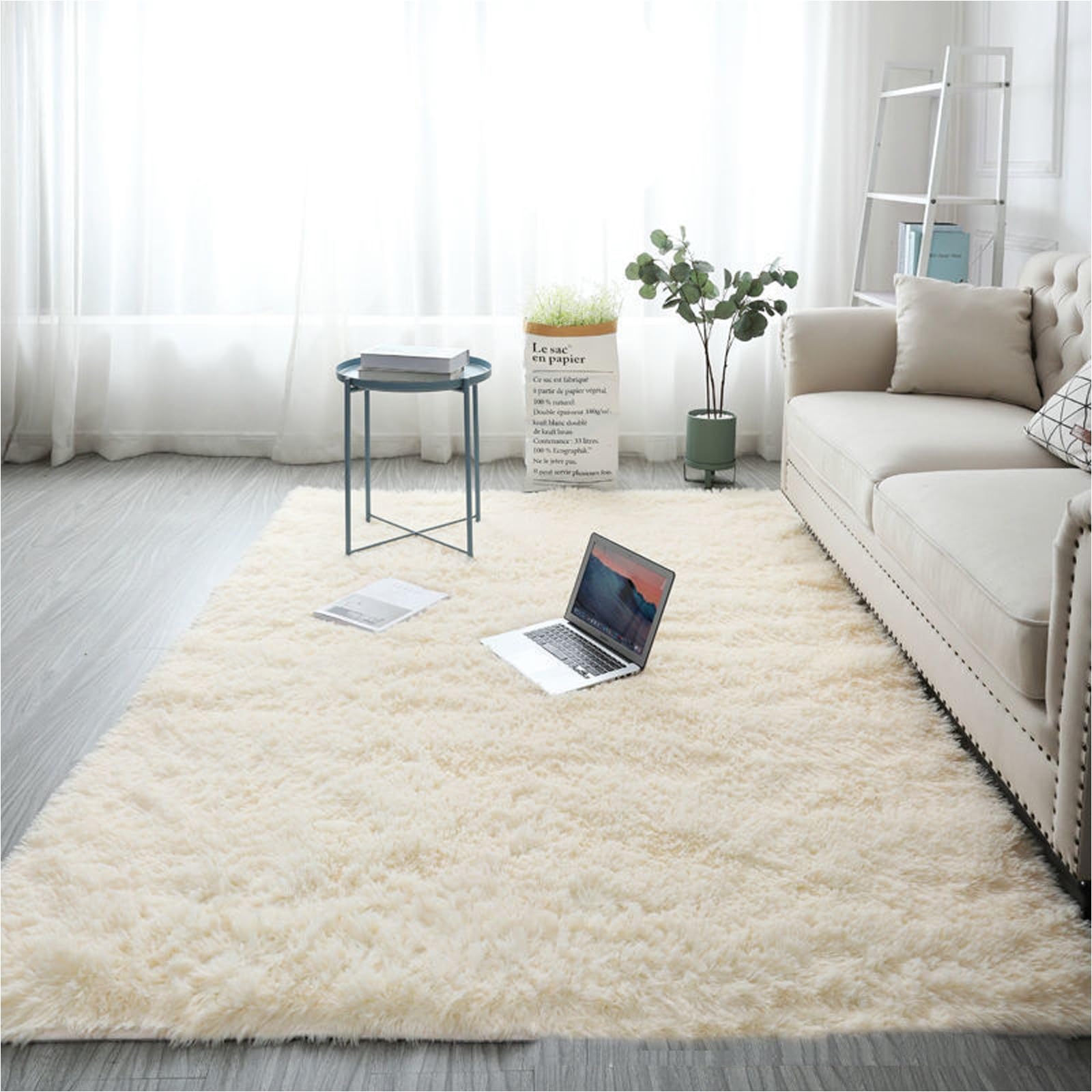 Tapis de chambre 150x290 cm crème grand format résistant aux UV et antidérapant