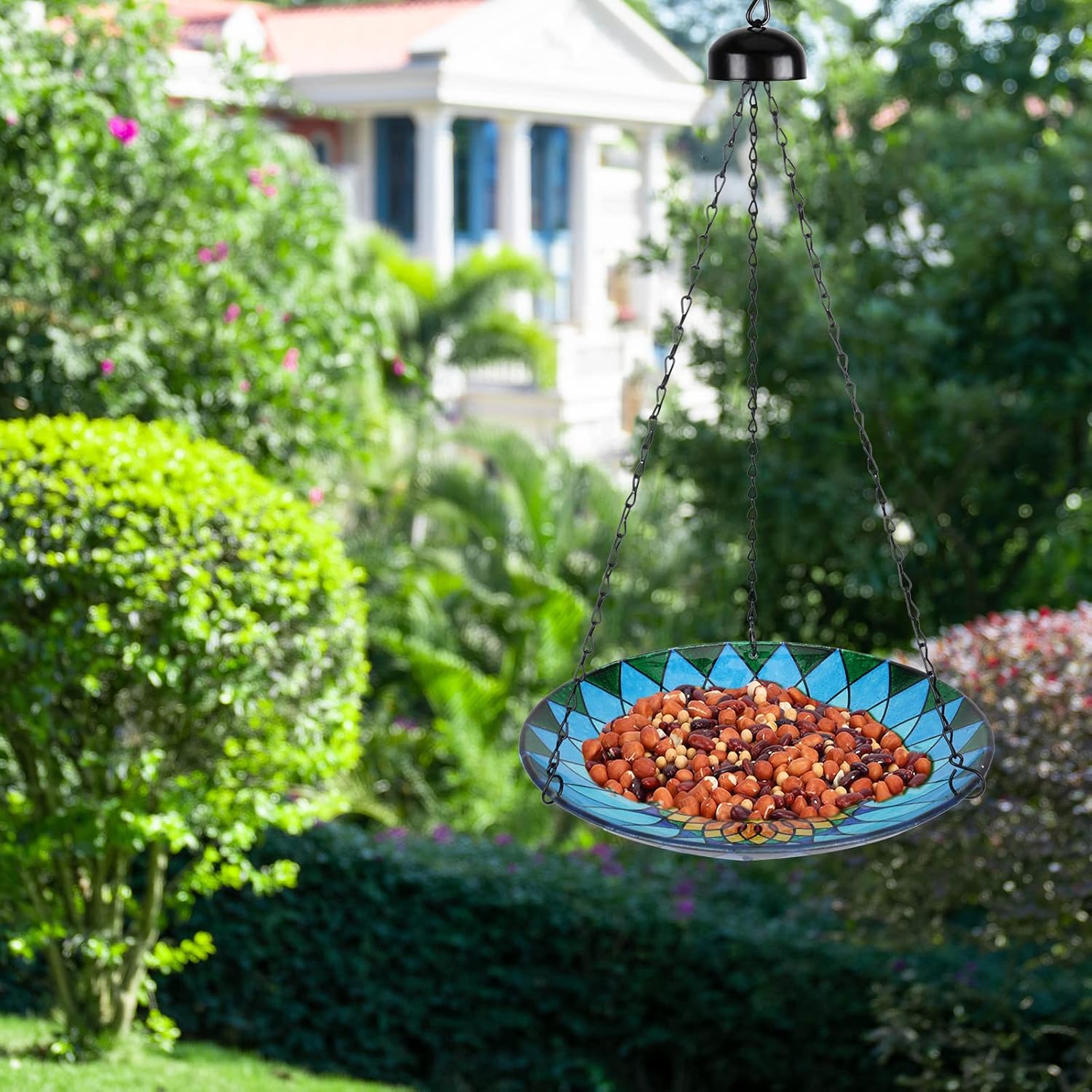 MUMTOP Hanging Bird Bath - Bird Baths for Outdoors, 12 Inch Glass BirdBath Bowl Outdoor BirdFeeders for Garden Yard and Patio Decor