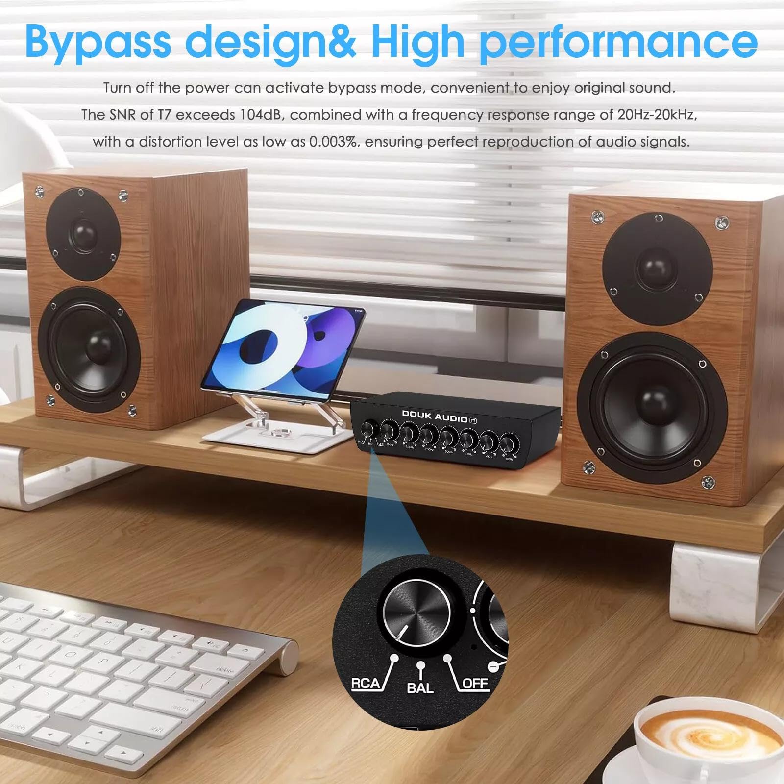 Douk Audio Equalizzatore a 7 bande, bilanciato XLR/RCA preamplificatore per amplificatore domestico