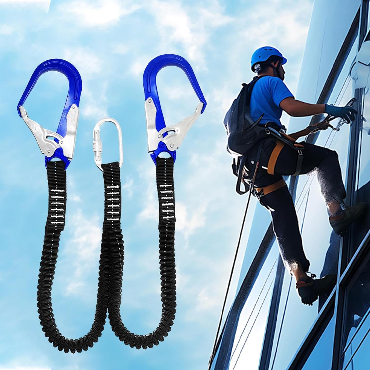 [Wuzzimy] 建設用安全ハーネス,衝撃吸収ロープ ランヤード フック付き,安全ハーネス ランヤード 伸縮式 | 犬用 子供用