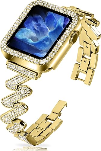 Miniatura 8 de JOYOZY Bling Bands Compatible with Apple Watch Band 38mm 40mm 41mm 42mm 44mm 45mm,Women Diamond Metal Strap Bands with Glitter Case Built-in Screen