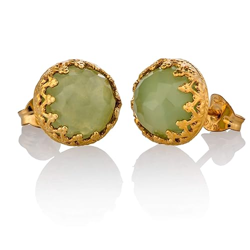 14K Gold Jade Earrings,8mm - Light Green Stone Stud Gold Filled Crown Jewelry Set for women Jade,Crystal Aquamarine,Moonstone,White Opal
