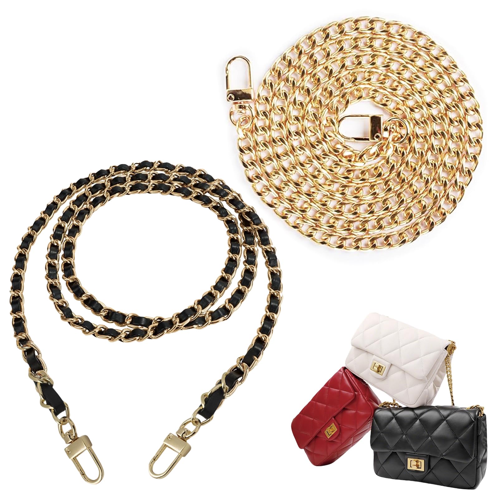 UlifeBetter 2PCS Crossbody Chain Purse Straps, Replacement for Crossbody Bag Handbag Shoulder Bag 47.2" Purse Straps Long Gold Purse Straps Leather