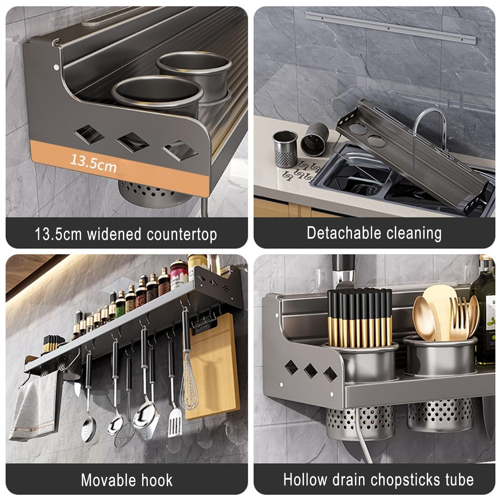 Portaspezie da parete nero, 70 cm, organizer da cucina per spezie, erbe e condimenti, soluzione salvaspazio per chef domestici