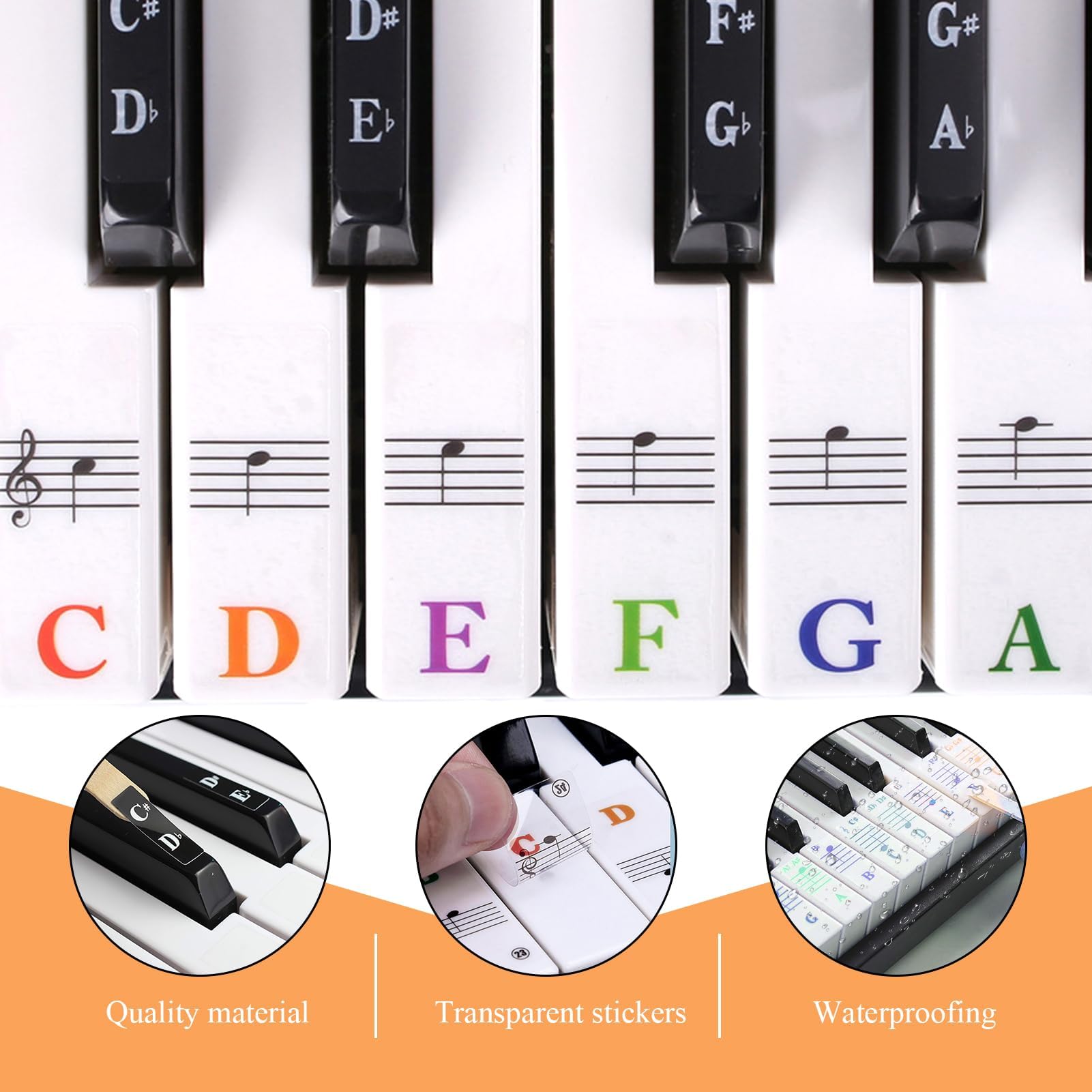 Adesivi per Tastiera o Pianoforte 88/76/61/54/49/37 Tasti, Etichette Trasparenti e Rimovibili, Piano e Tastiera Music Note per Bambini, Principianti e Tastiere Pianoforte