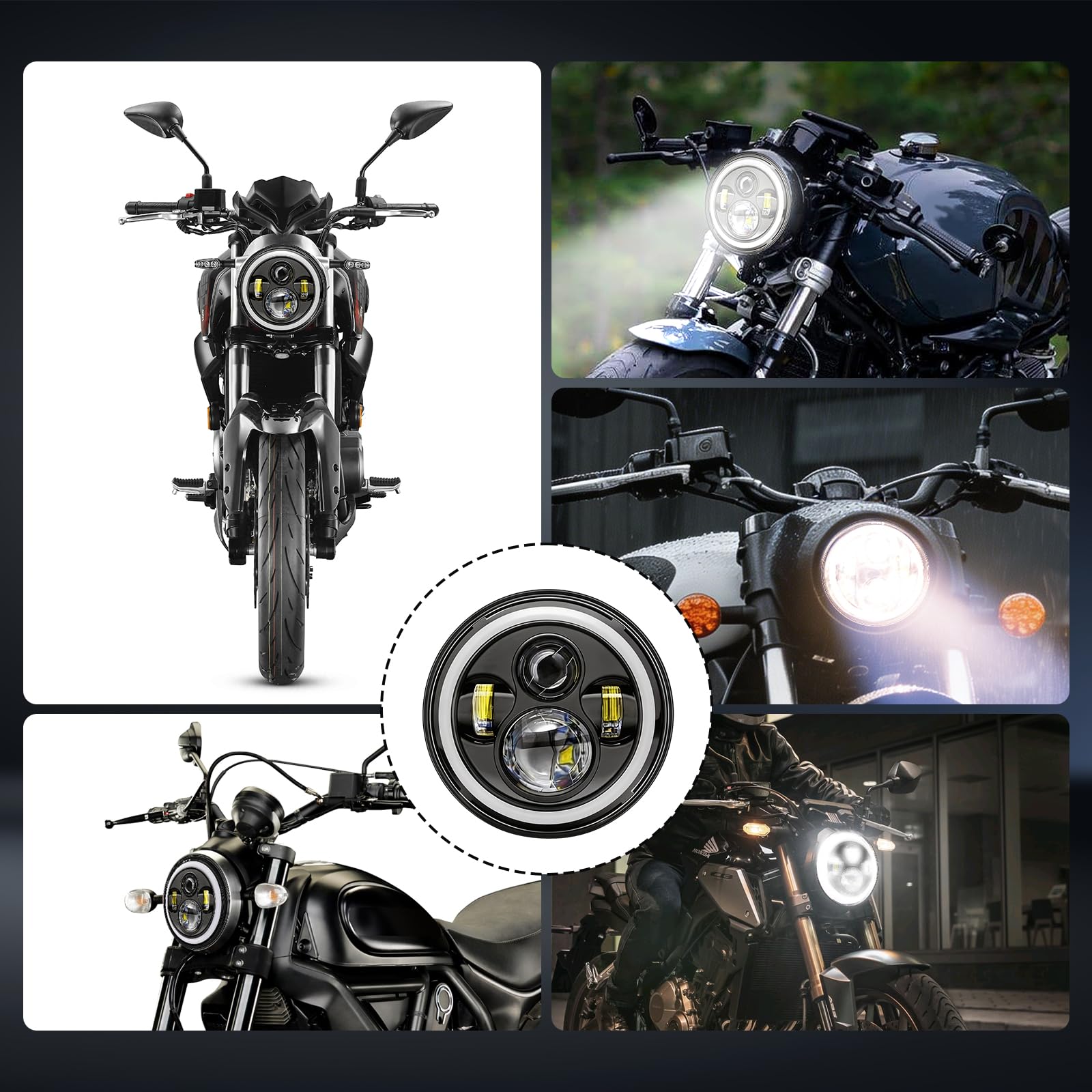 7 Zoll LED Motorrad Scheinwerfer DRL Weiß Blinker Bernstein Scheinwerfer | Scheinwerfer E-geprüft mit Abblendlicht Fernlicht Amber Halo Blinker, Tagfahrlicht Kompatibel mit Gängigen Motorradmodellen
