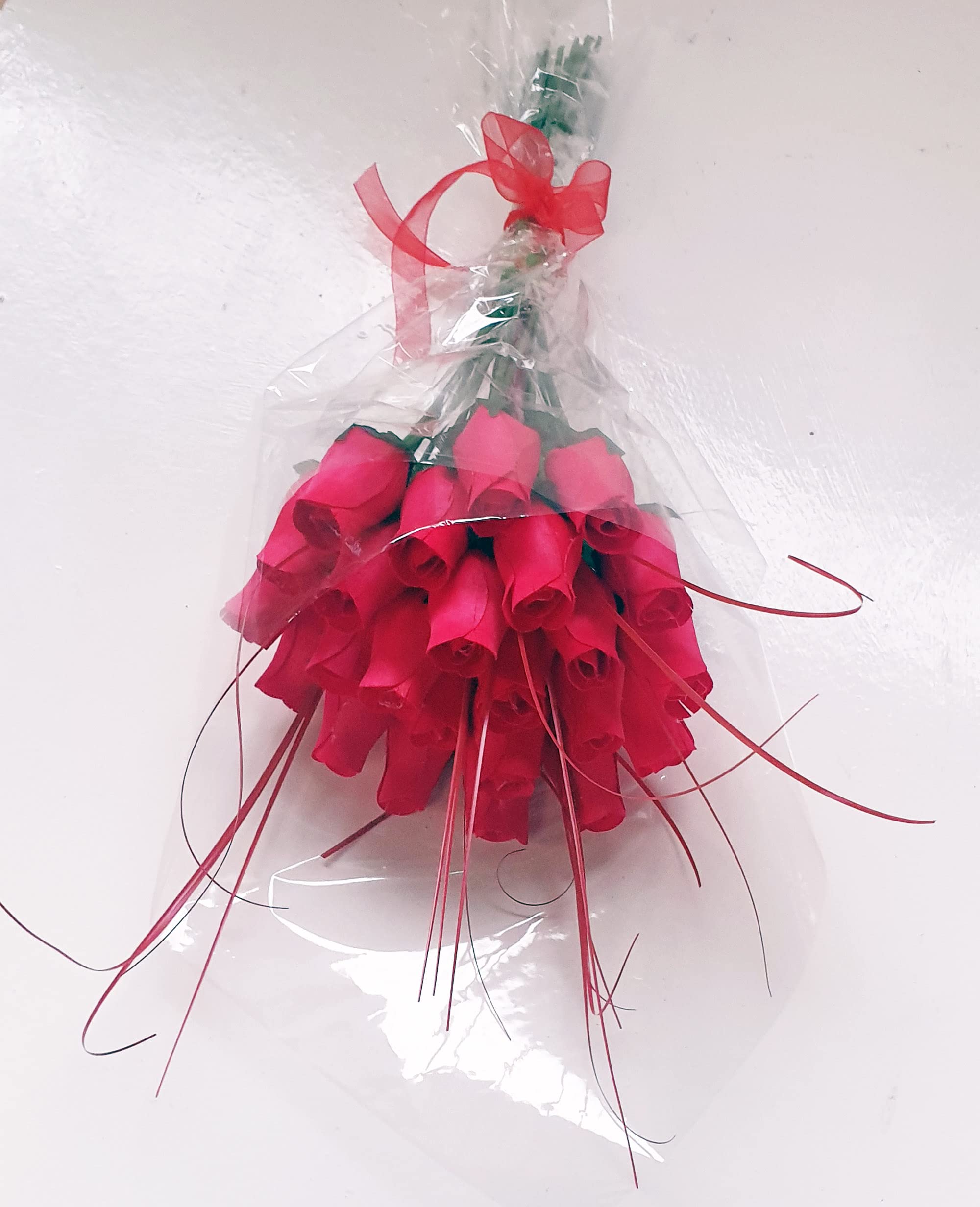2 Dozen Red Wooden Roses Hand tied In A Cello Wrapped Bouquet Valentines Anniversary