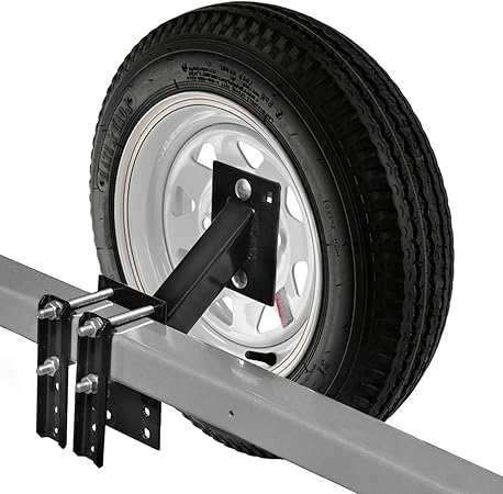 Amazon Biltek スペアタイヤキャリア ボート ユーティリティトレーラー用 スペアタイヤマウント 4または5ラグホイールに適合 ドリル不要 ブラケット カーパーツ 車 バイク